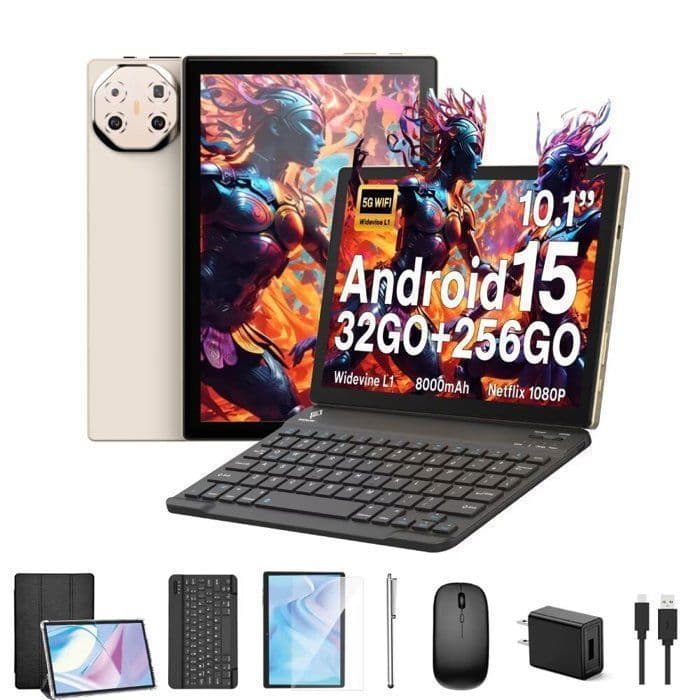 Tablette tactile - TAKINURU - 10,1 pouces - Android 15 - 32 Go RAM - 256 Go de stockage 8000mAh, Wi-Fi 5G,dorée - Image 2