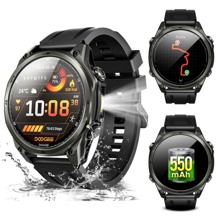 Montre Connectée Homme Sport ,5ATM,Écran 1.43",Montre Intelligente,GPS Double Fréquence,DOOGEE Anywise W1,170+ Modes ,3 Bandes- Noir - Image 2