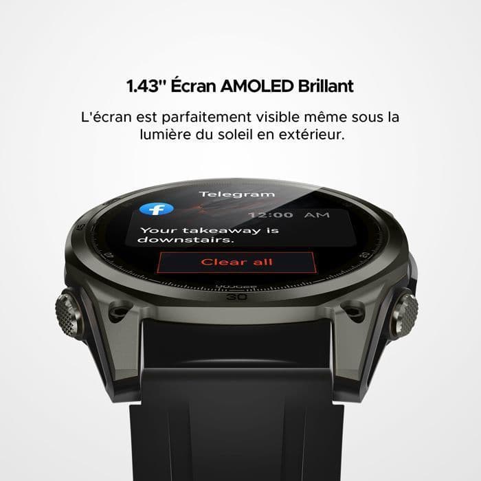 Montre Connectée Homme Sport ,5ATM,Écran 1.43",Montre Intelligente,GPS Double Fréquence,DOOGEE Anywise W1,170+ Modes ,3 Bandes- Noir - Image 3