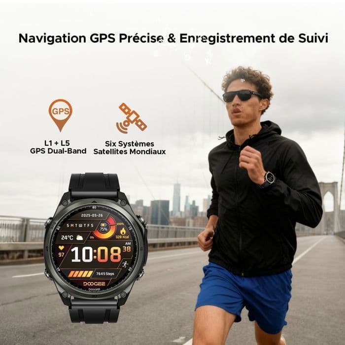 Montre Connectée Homme Sport ,5ATM,Écran 1.43",Montre Intelligente,GPS Double Fréquence,DOOGEE Anywise W1,170+ Modes ,3 Bandes- Noir - Image 5