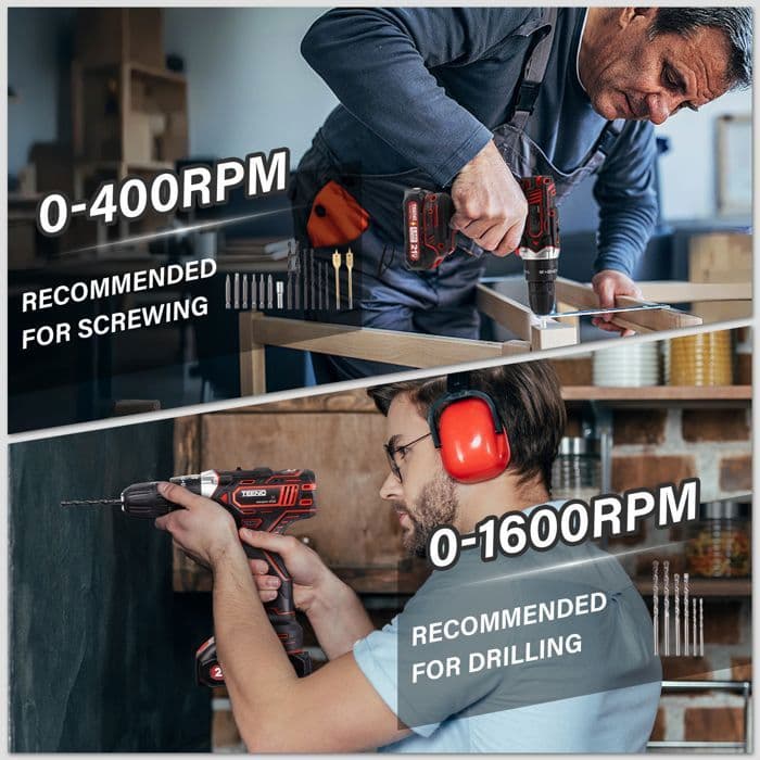 Perceuse Visseuse Sans Fil - TEENO - Perceuse Visseuse 21V - 45 Nm - 2 vitesses - 2x2.0Ah - Image 3