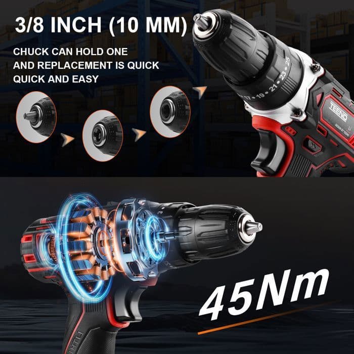 Perceuse Visseuse Sans Fil - TEENO - Perceuse Visseuse 21V - 45 Nm - 2 vitesses - 2x2.0Ah - Image 4