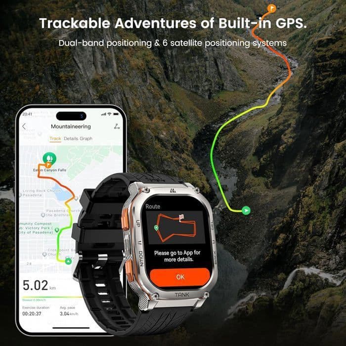 Montre Connectée homme SmartWatch Sport GPS 5ATM 480mAh KOSPET M3 Ultra Tracker d'Activit Android iOS Samsung iphone Argent 2 Bande - Image 5