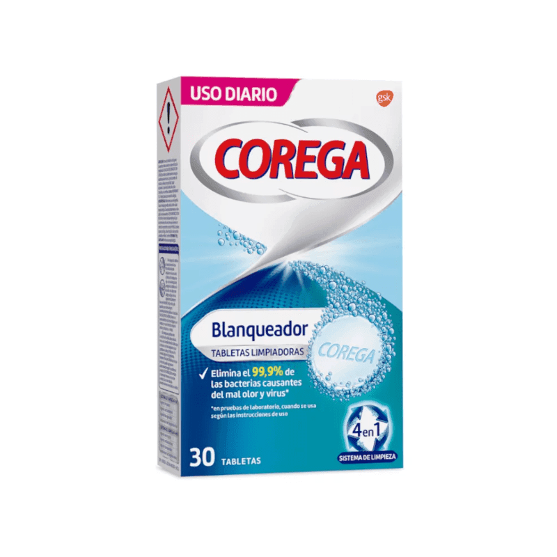 Corega Blanqueador 30 Tabletas Limpiadoras