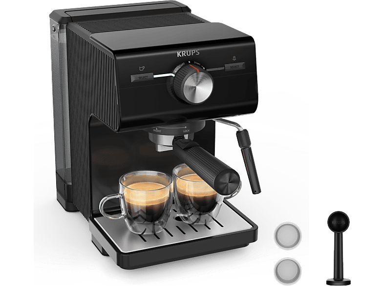 Cafetera express - Krups XP381810, 15 bares, Depósito 2 L, Espumador de leche, Negro - Image 1