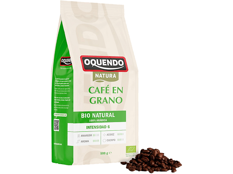 Café en grano - Oquendo Bio Natural, 100% Arábica, Intensidad 6, 500g - Image 1