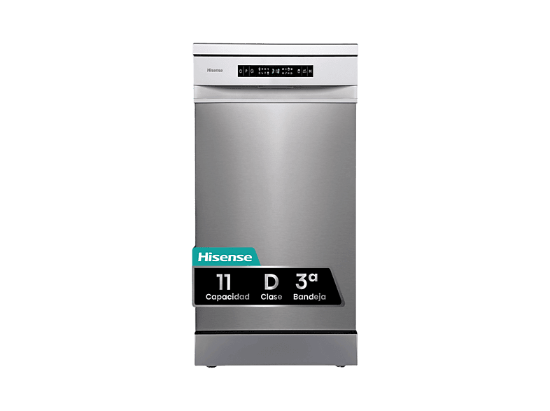 Lavavajillas - Hisense HS543D10X, 11 servicios, 8 programas , 44.8 cm, Motor Inverter, Tercera bandeja, Inox - Image 1
