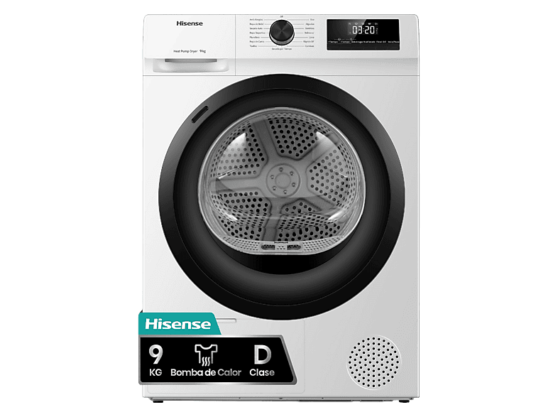 Secadora bomba de calor - Hisense DHQE900UWDC, 9 kg, 16 programas, Anti arrugas, Secado automático, Blanco - Image 1
