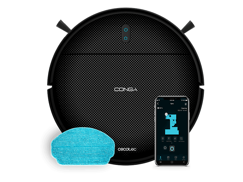 Robot friegasuelos - Cecotec Conga M10, 120 m², Sin enredos, Doble cepillo lateral, Plan de limpieza personalizado, Negro - Image 1