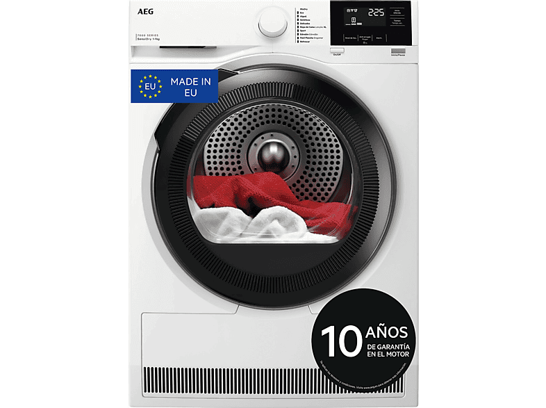 Secadora bomba de calor - AEG TR719G4PB, 9 kg, 10 programas, MixDry, Display LED, Blanco - Image 1