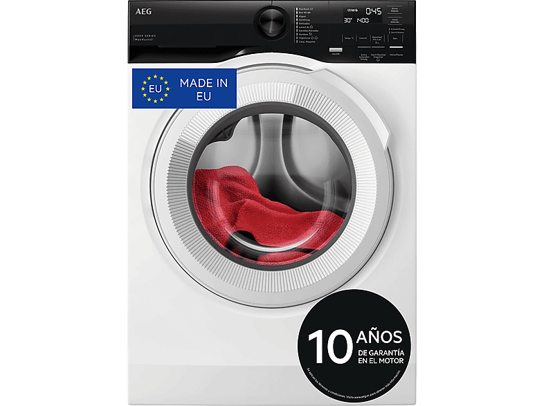 Lavadora carga frontal - AEG LFE6G54H2B, 10.5 kg, 1400 rpm, 10 programas, Ciclo rápido 45 min, Higiene con Vapor, Blanco - Image 1