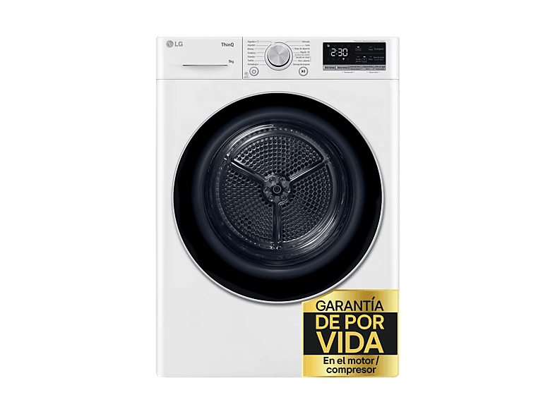 Secadora bomba de calor - LG RH90V9AV3N, 9 kg, 14 programas, Eco Hybrid™, ThinQ™, Blanco - Image 1