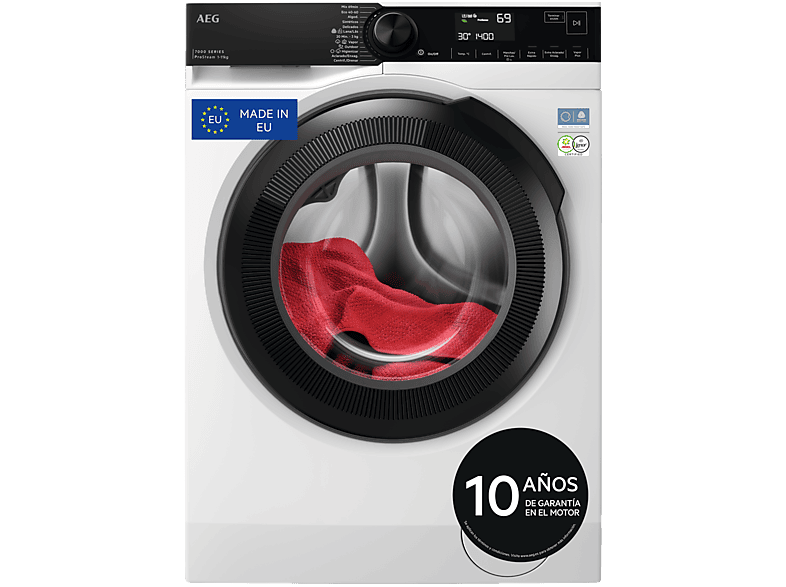 Lavadora carga frontal - AEG LFSR7304L4BP, 11 kg, 1400 rpm, 12 programas, Programa Higiene con vapor, Cajón extra largo, Blanco - Image 1