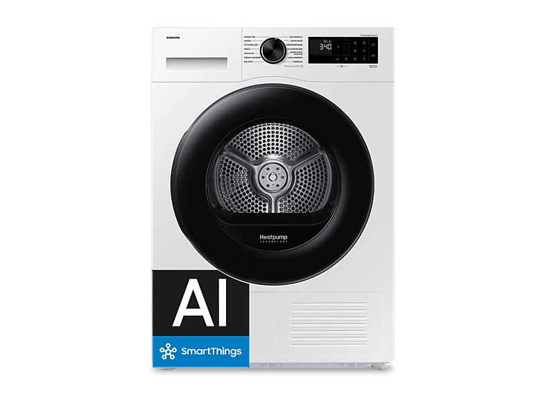 Secadora bomba de calor - Samsung DV90DG52A0AEEC, 9 kg, 14 programas, Hygiene Care, Inteligencia Artificial y SmartThings Clase C, Blanco - Image 1