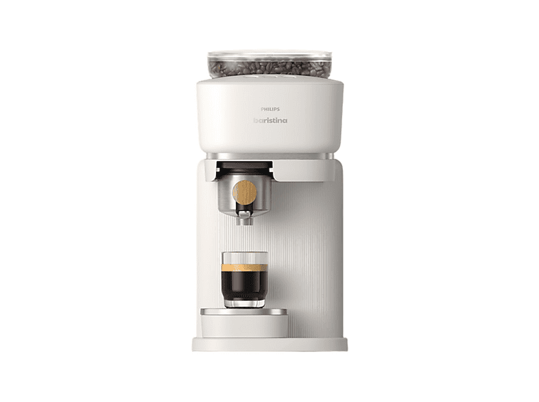 Cafetera express - Philips BAR302/20, De grano, Molinillo cerámico, 16 bares, Depósito 1,2 L, Blanca con portafiltro madera, Espresso en menos de 60 s - Image 1