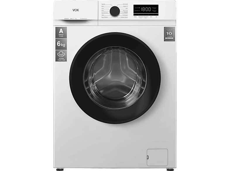 Lavadora de carga frontal - VOK EVW-6BAWL2410, 6 kg, 1000 rpm, 14 programas, Blanco - Image 1