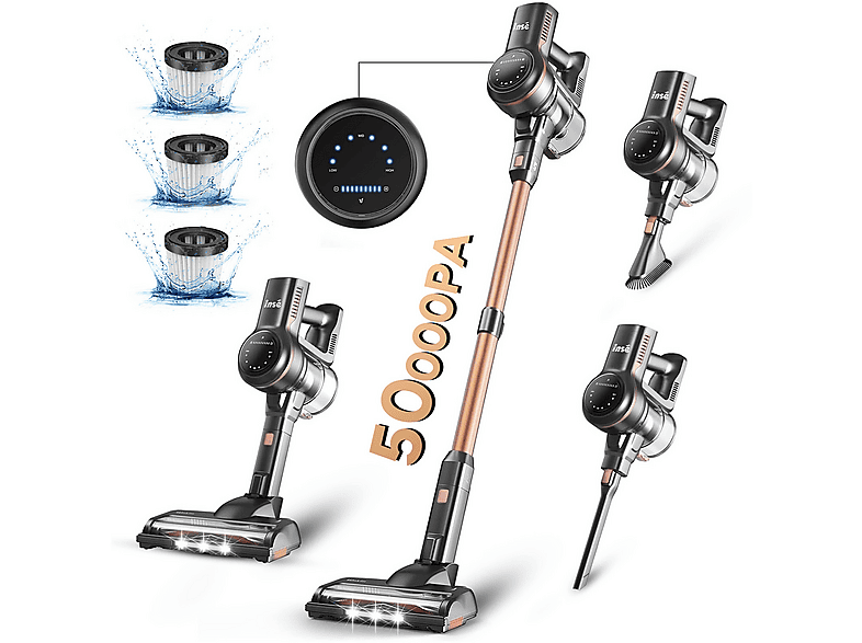 Aspirador escoba - INSE S7P，Autonomía 55min, Potencia de succión 50KPa, 21 V, Depósito 1,2 l, oro - Image 1