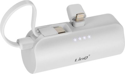 Batterie externe LINQ 6000mAh, Connecteur iPhone + USB-C Blanc - Image 1