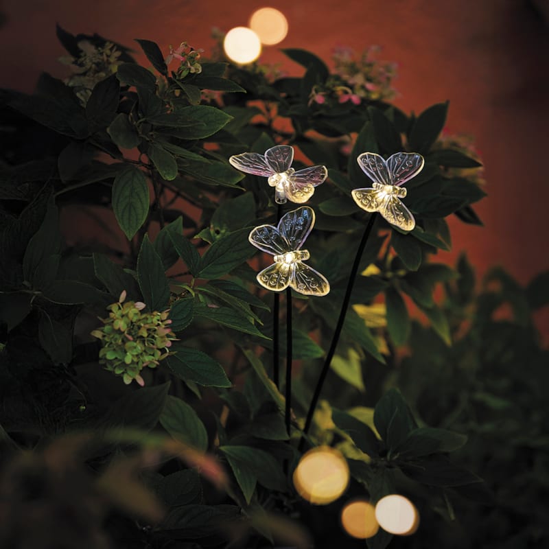 Décoration lumineuse de jardin trio de papillons solaire à planter - Image 1