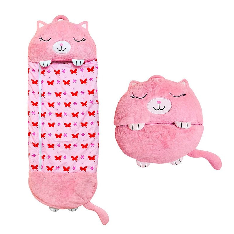 Sac de couchage convertible en coussin, pour enfants, chaton. Tactile peluche. - Image 1