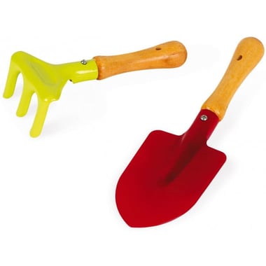 Set 2 outils de jardin métal enfant - pelle - râteau - jardinage - jouet plein air - Image 1