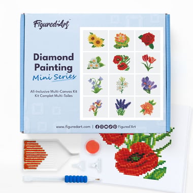 Figured’Art Mini Série Diamond Painting - Coffret Premium 12 toiles de 15x18cm Fleurs - Broderie Diamant avec Strass Carrés - Kit Complet - Image 1