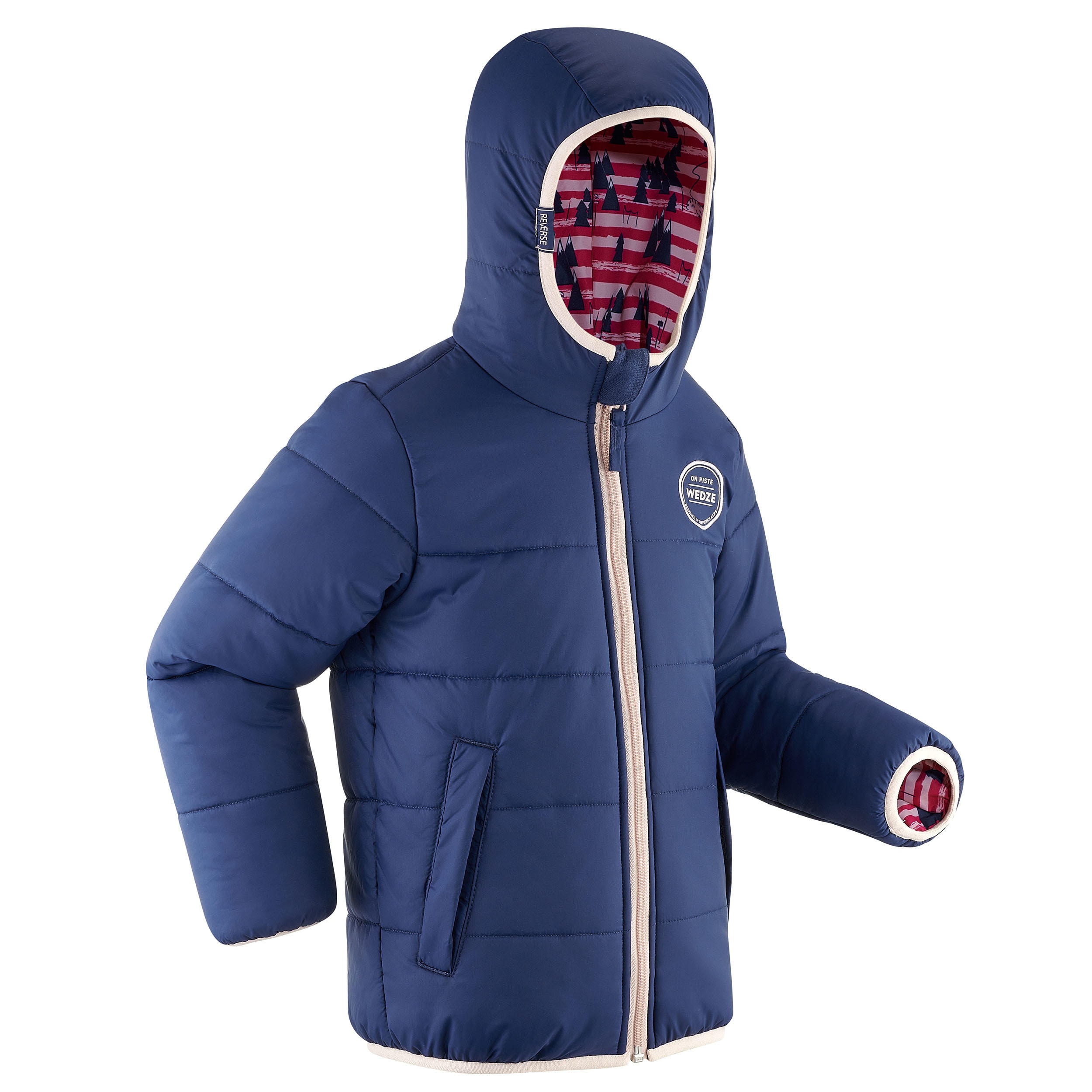 VESTE DE SKI ENFANT CHAUDE ET IMPERMEABLE WARM REVERSE 100 BLEUE ET ROSE - Image 1