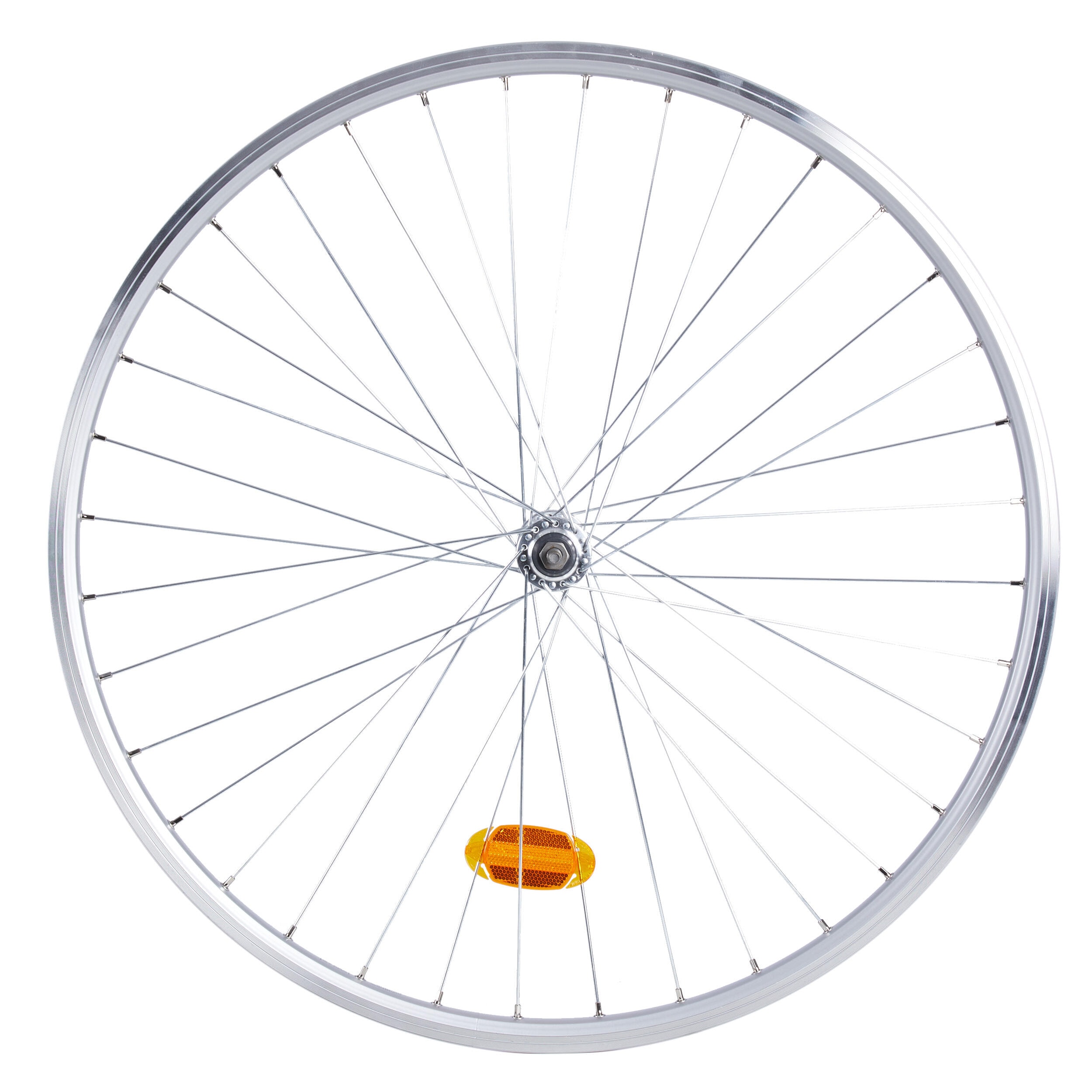 Roue vélo ville avant double paroi v-brake axe rigide argent Elops 120E - Image 1
