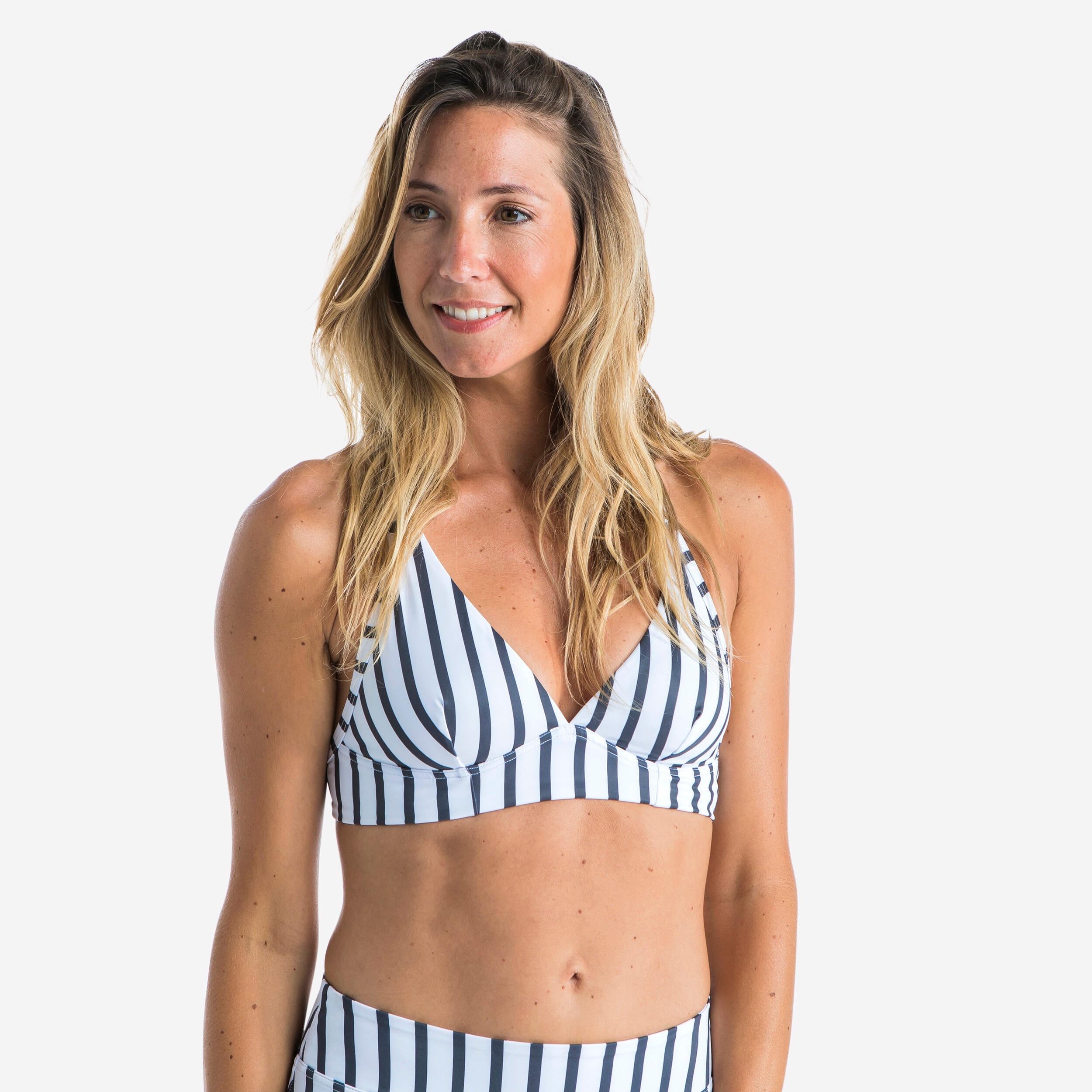Haut de maillot de bain brassière de surf femme réglage dos BEA MARIN BLANC GRIS - Image 1