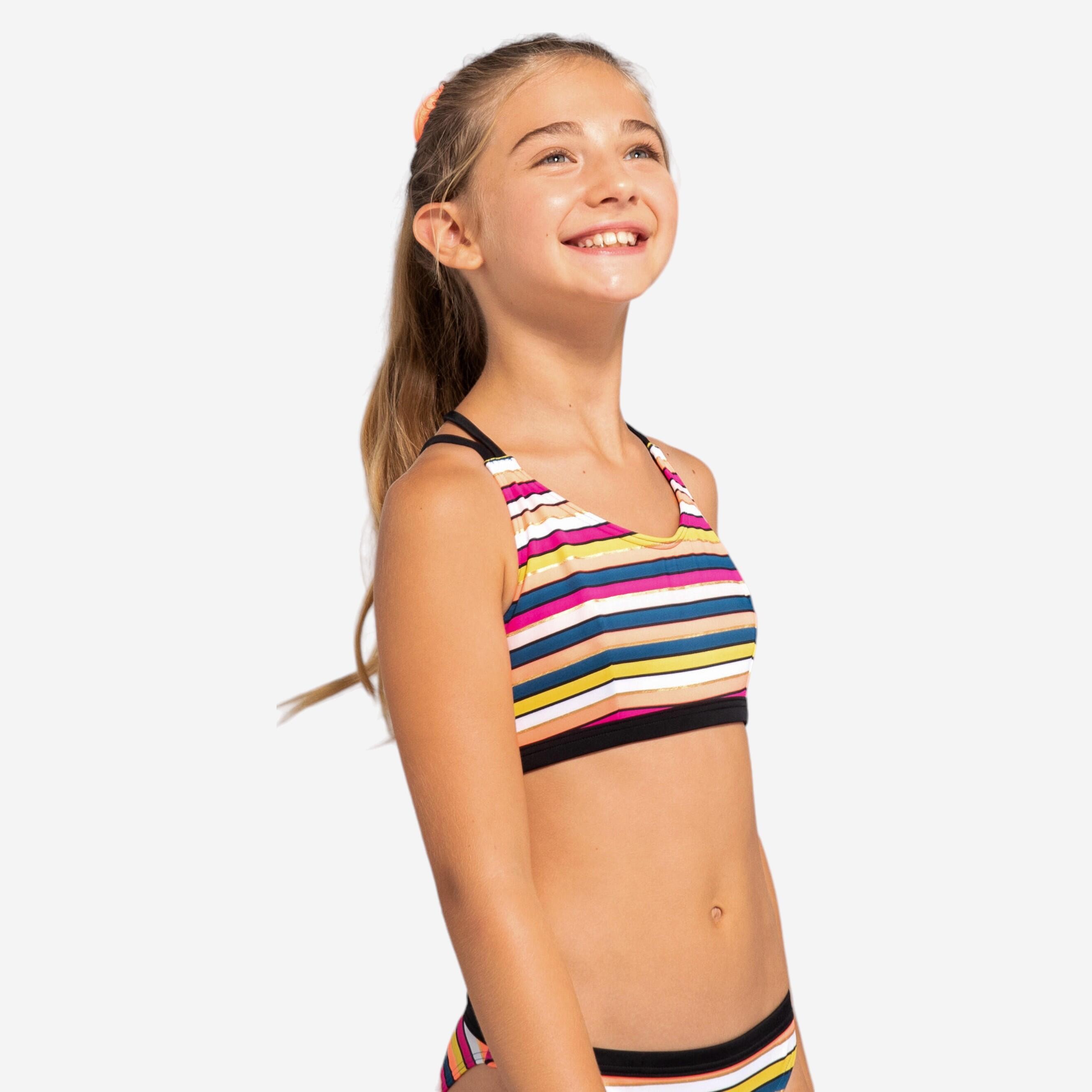 HAUT DE MAILLOT DE BAIN SURF FILLE BRASSIÈRE CORAIL RAYEE 500 - Image 1