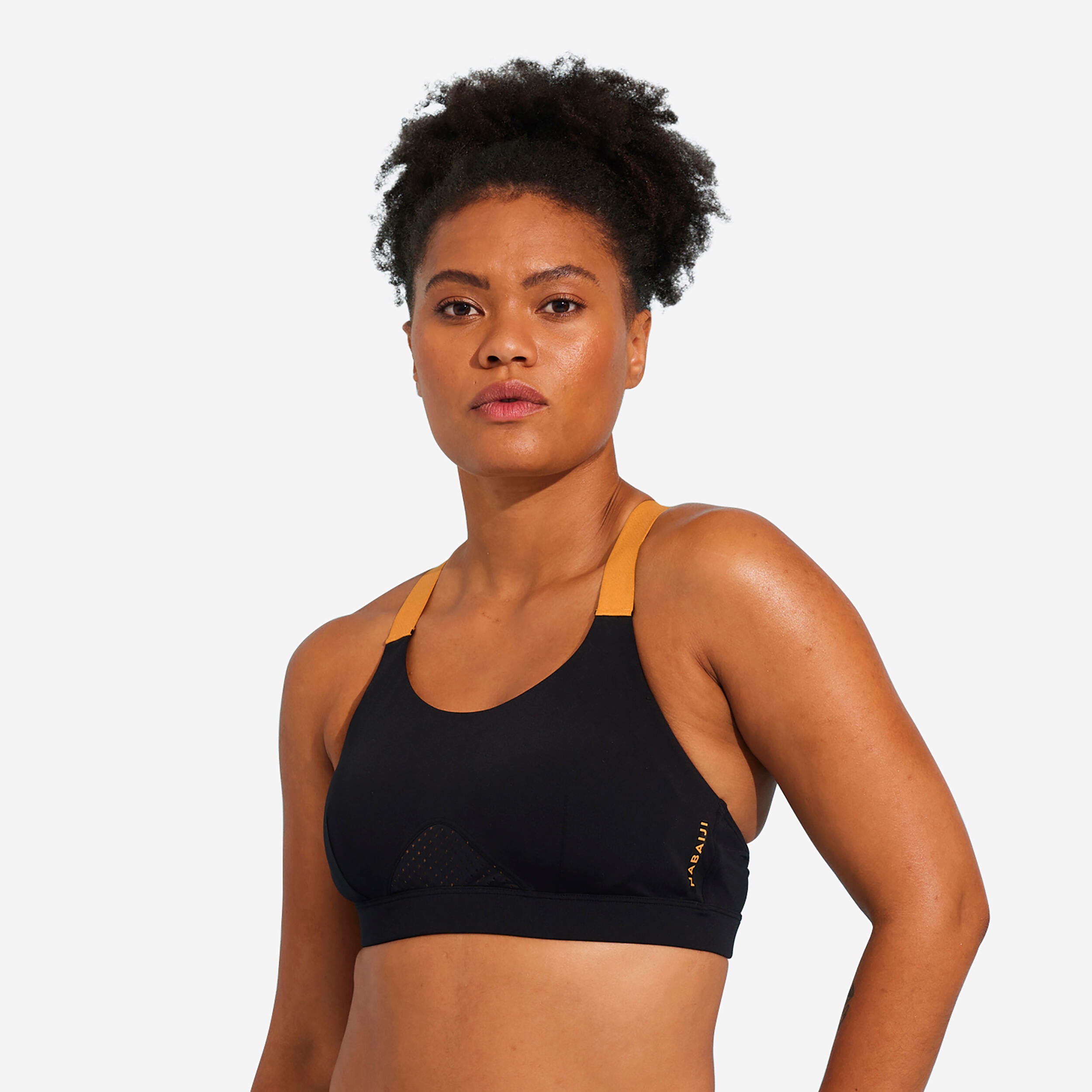 Haut de maillot de bain aquagym-aquabike femme Elea noir ocre - Image 1