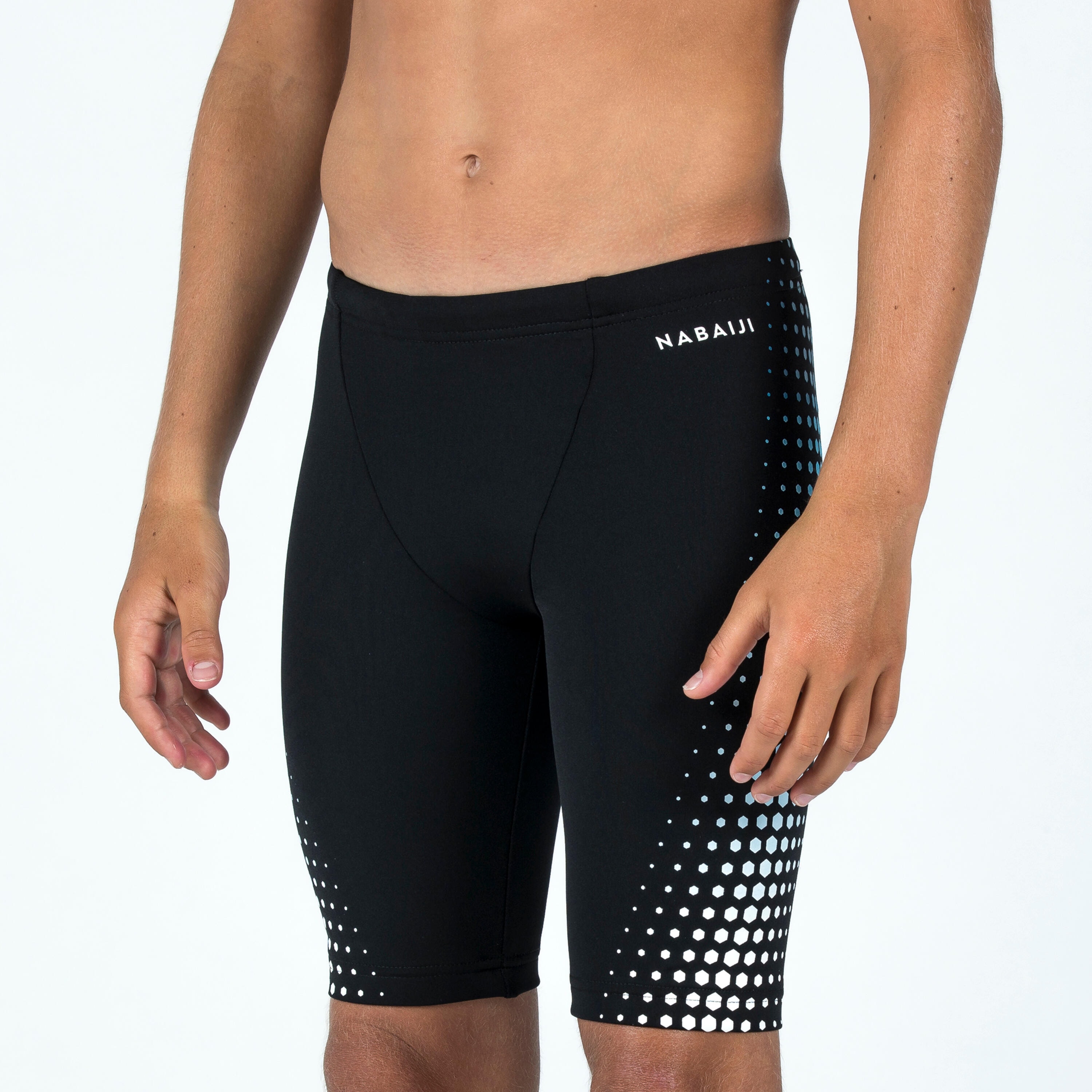 Maillot de bain jammer natation Garçon ado - Fitib noir mesh blanc - Image 1