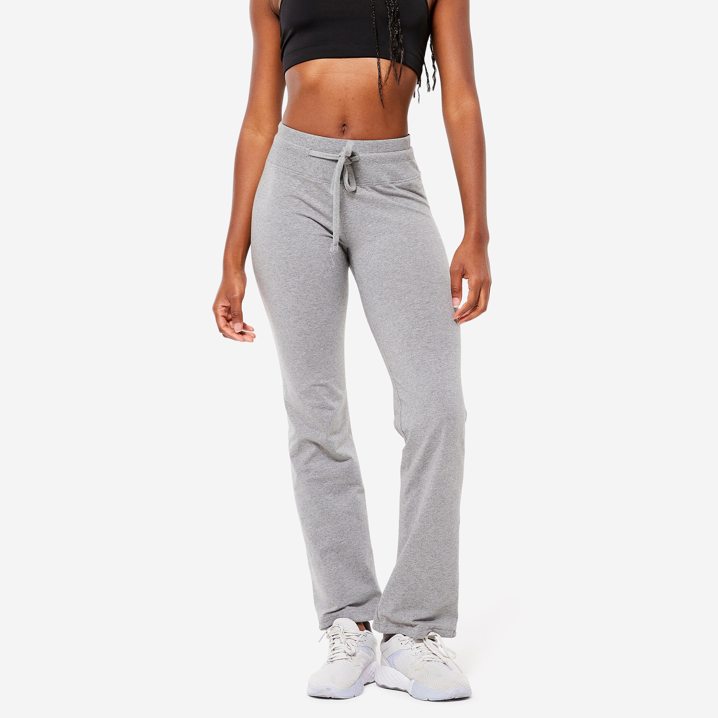 Legging fitness long coton extensible bas resserable femme - Fit+ gris chiné - Image 1