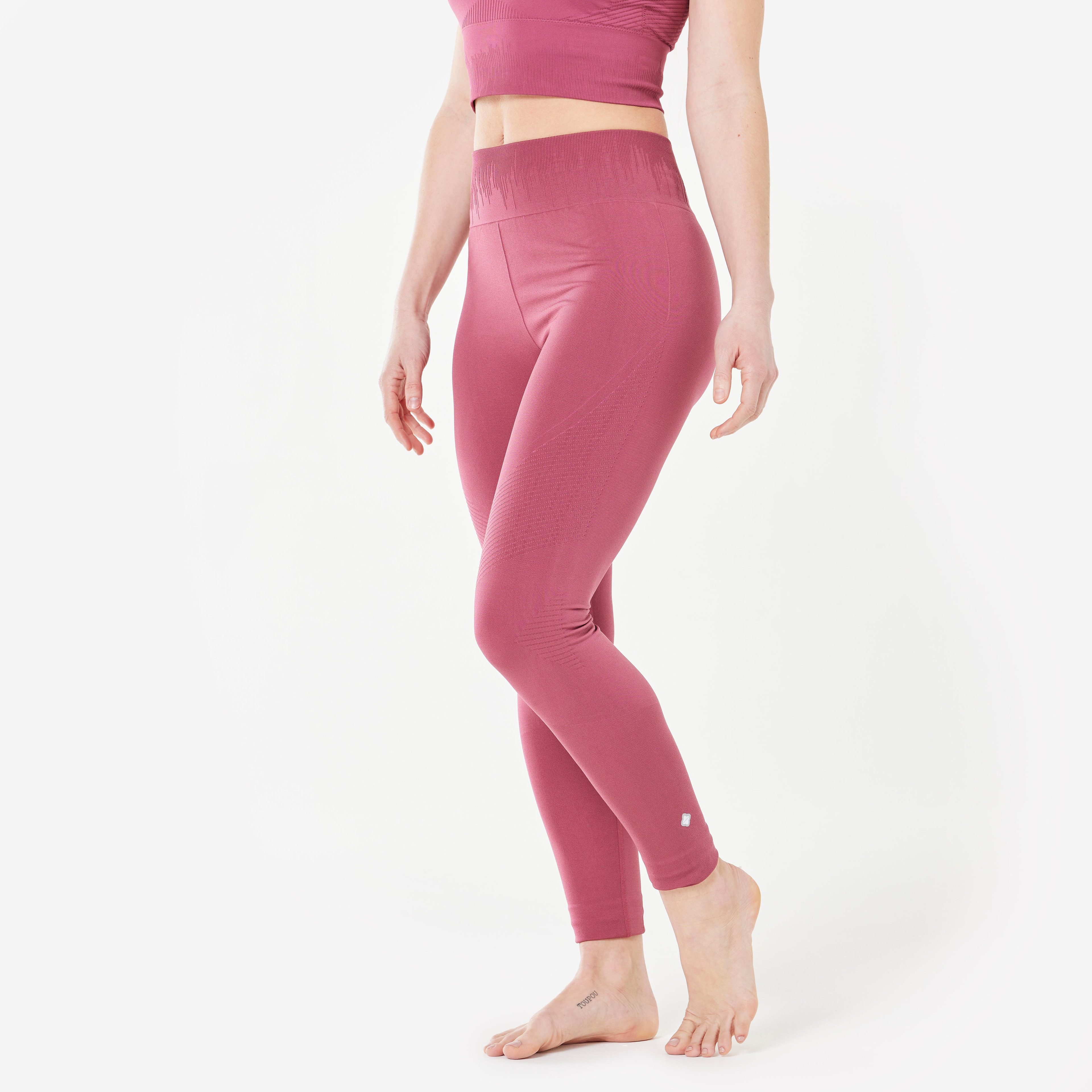 Legging long yoga effet seconde peau taille haute, rose cendré - Image 1