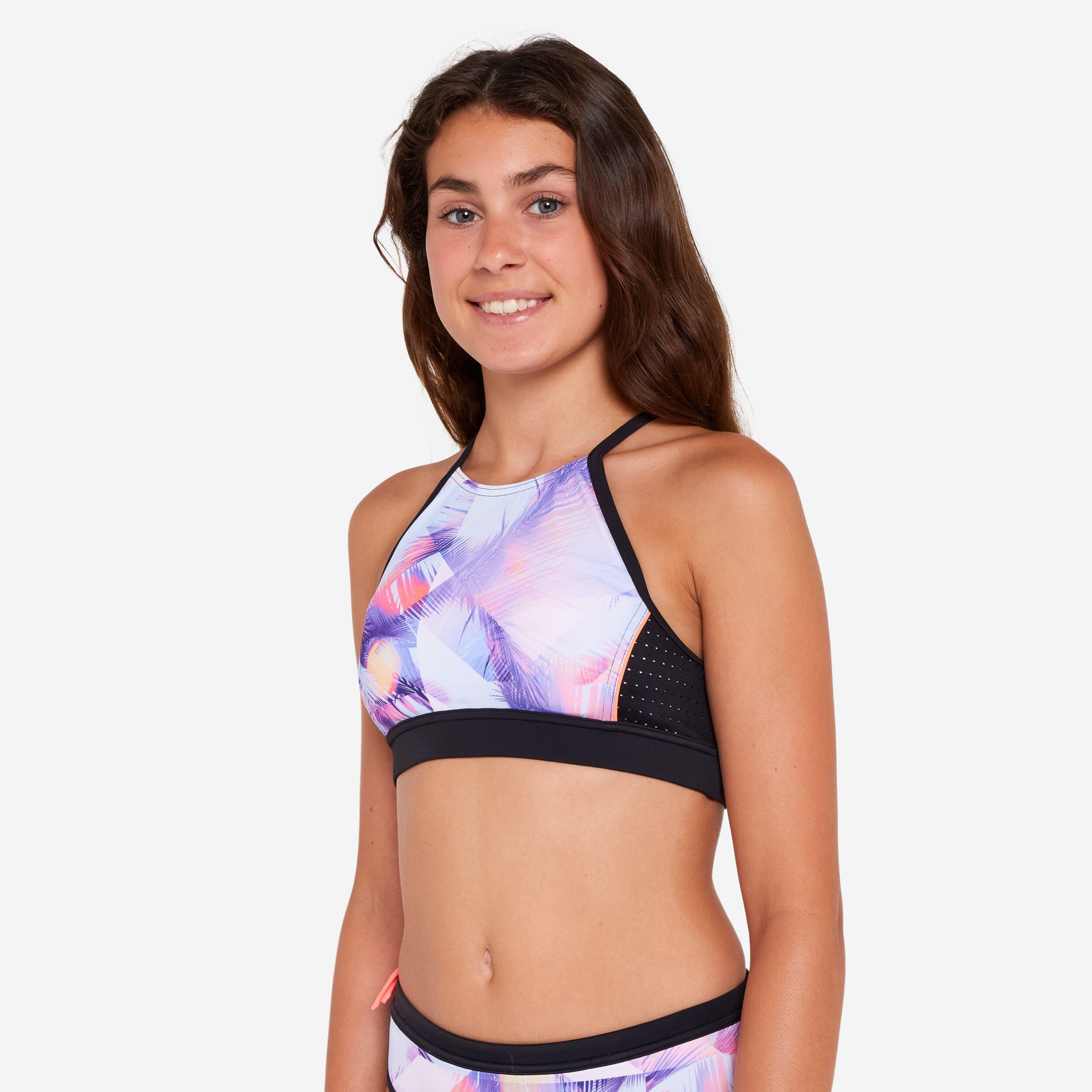 Haut de maillot de bain surf brassière fille - 900 Baha posy rose - Image 1