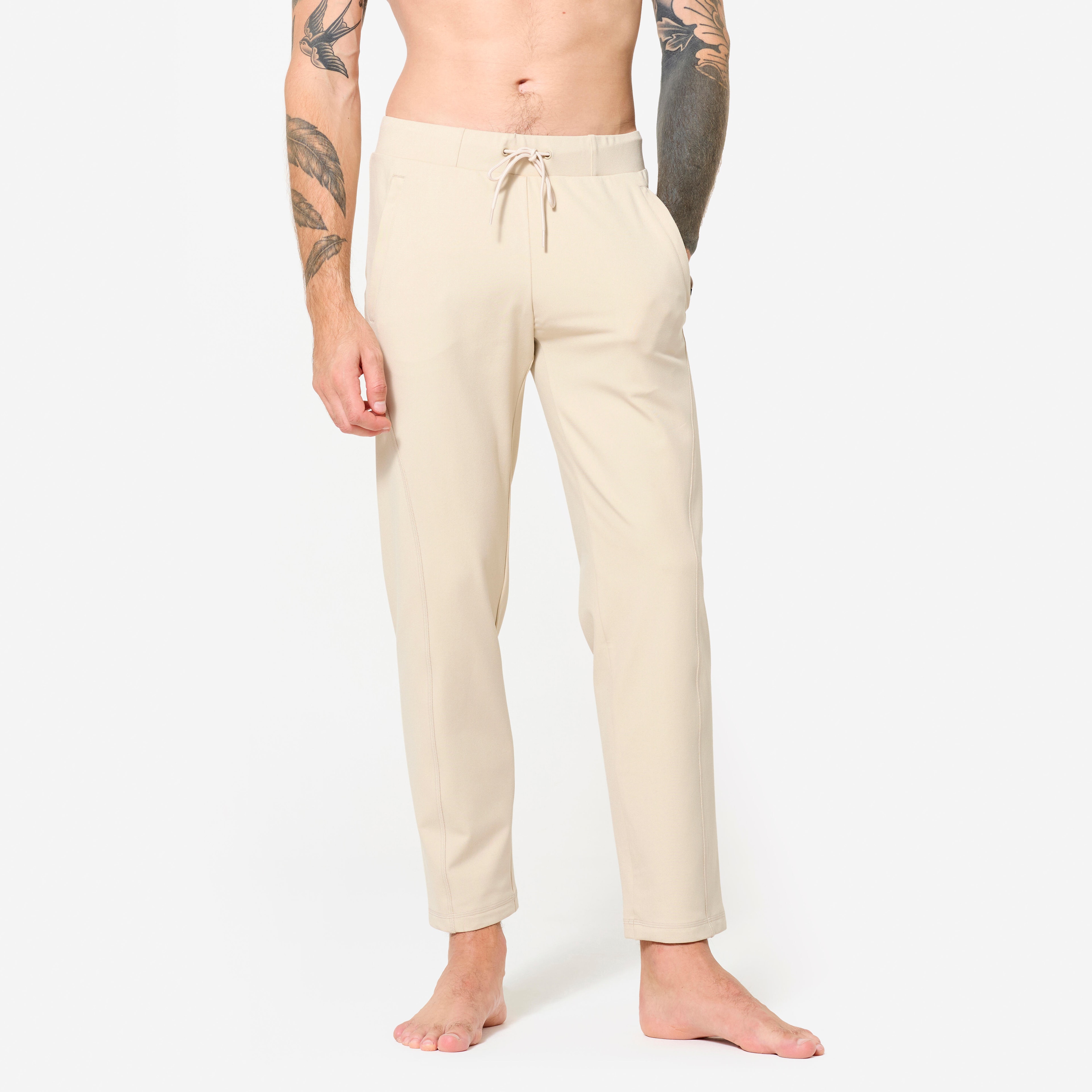 Pantalon yoga doux extensible homme, beige lin - Image 1
