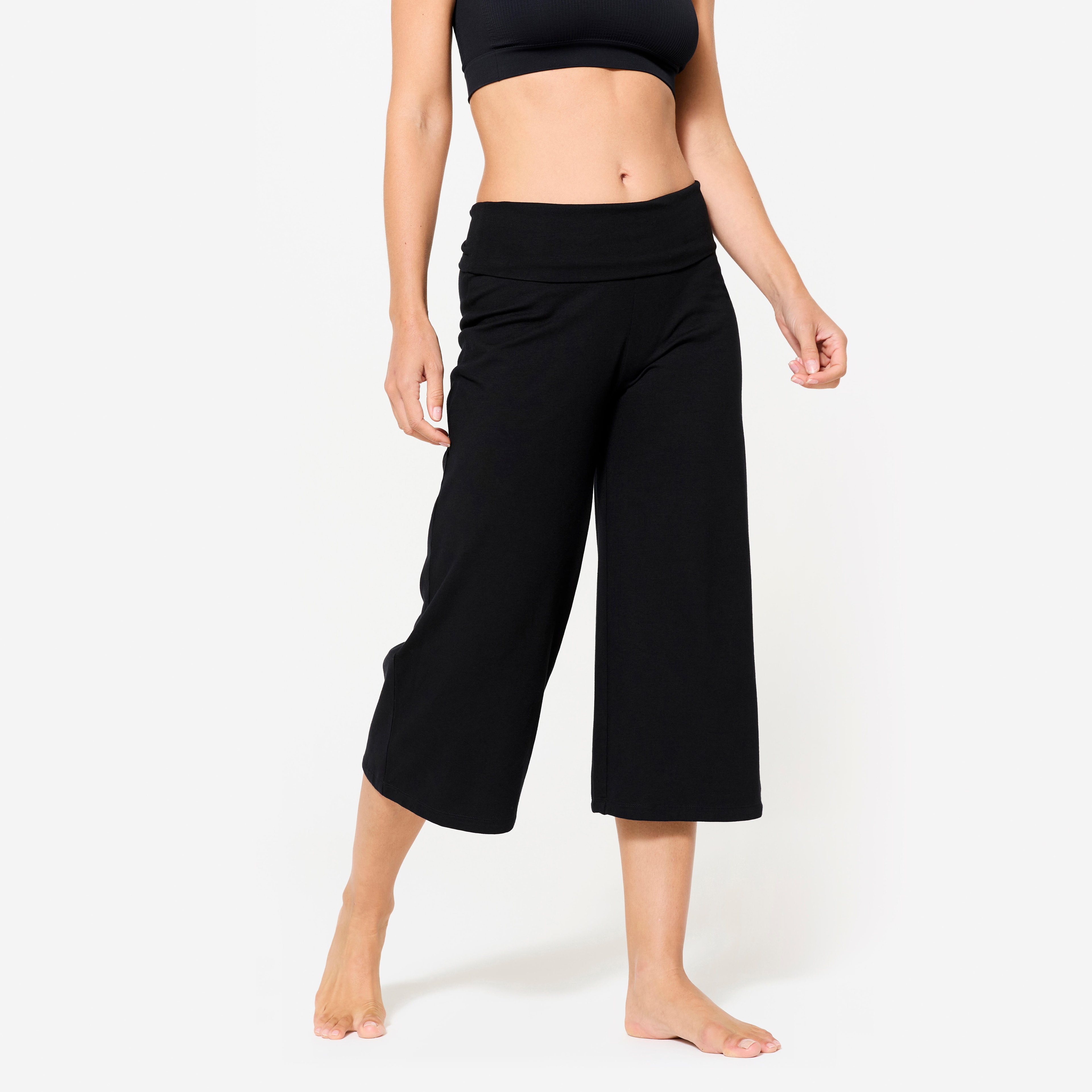 Corsaire de yoga coton taille haute femme, noir ultra - Image 1
