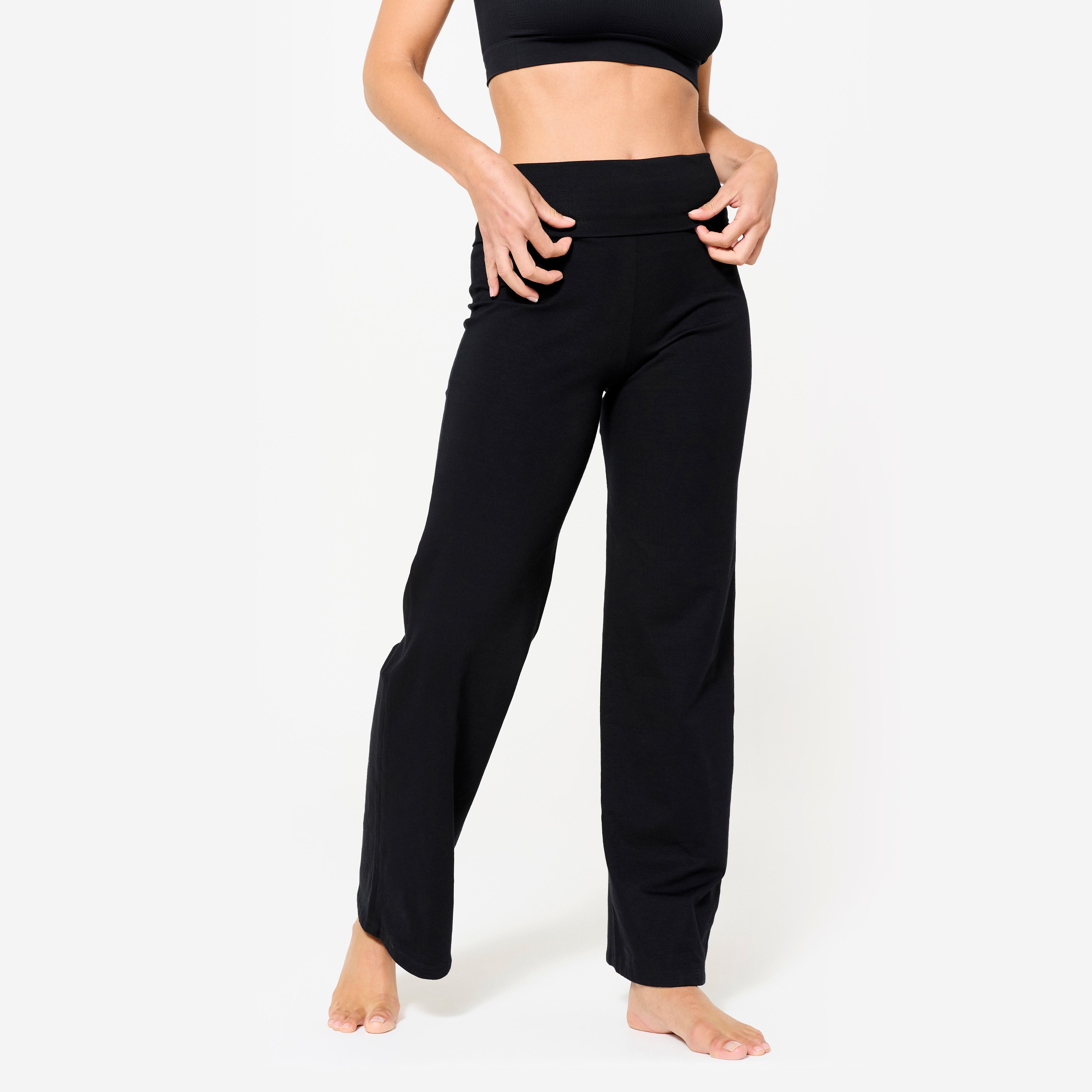 Pantalon de yoga coton doux taille haute femme, noir ultra - Image 1