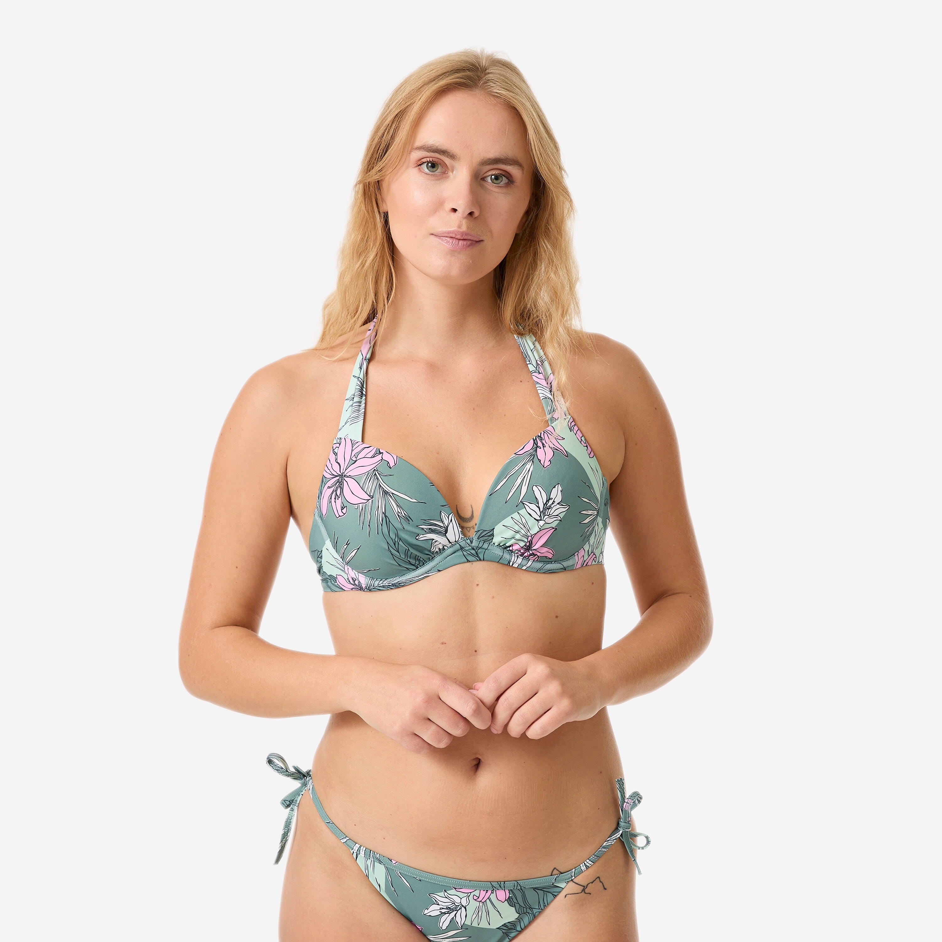 Haut de maillot push up surf femme, Elena Numea kaki - Image 1