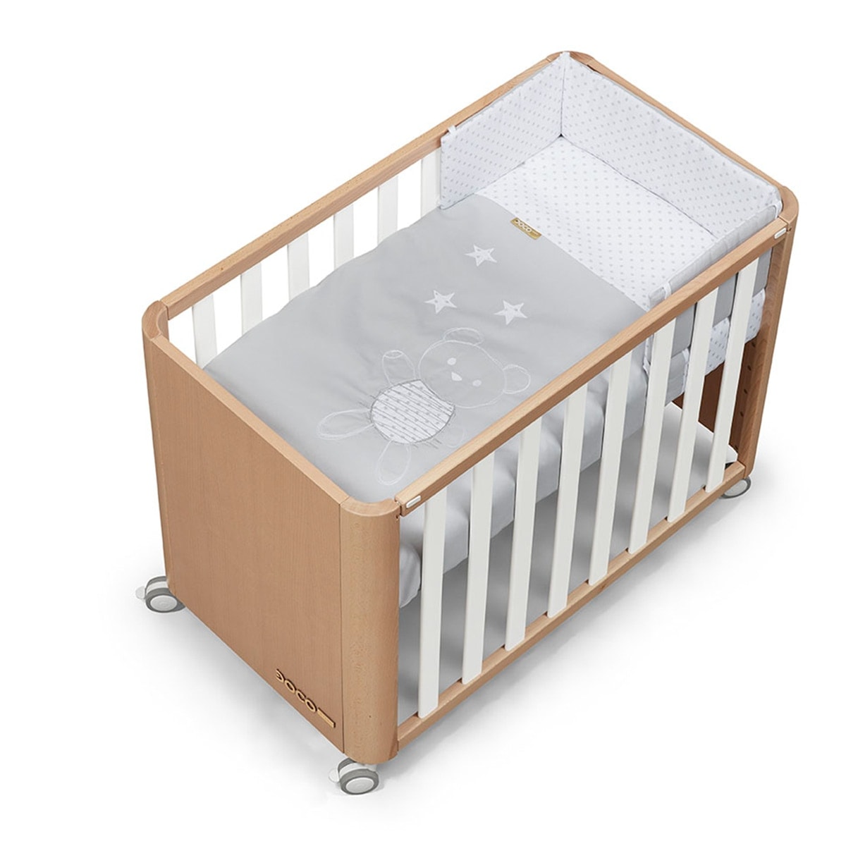 Cotinfant - Minicuna de colecho ( 90X50cm ) Cotinfant Doco Sleeping Wood natural-blanco con textil Bear gris. - Image 1