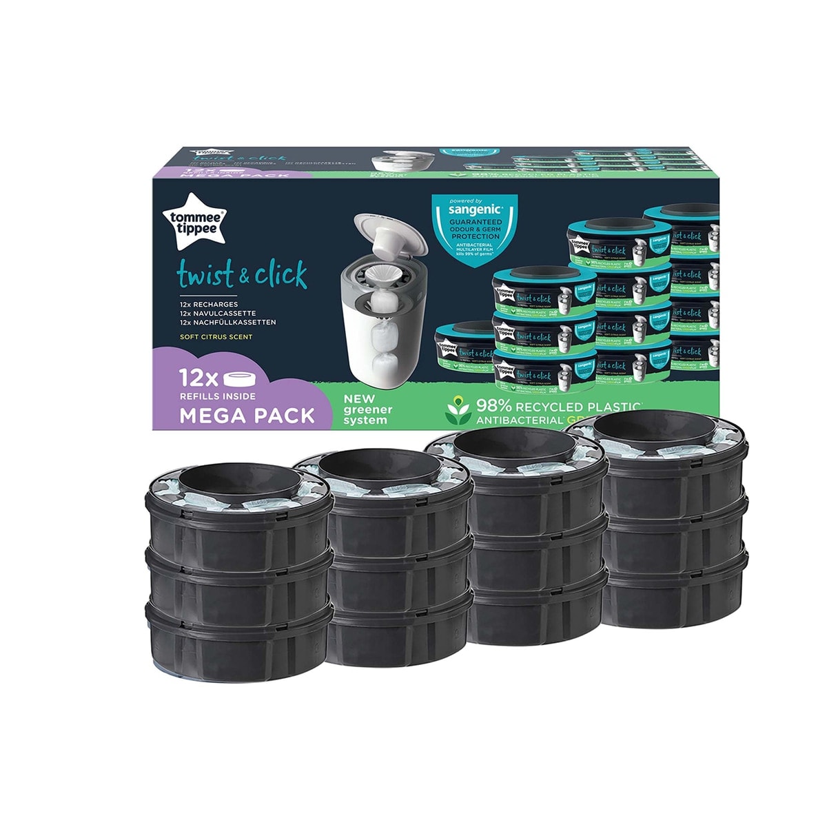 Tommee Tippee - Pack de 12 Unidades de Recambios Tommee Tippee Sangenic Twist & Click para Contenedor de Pañales gris. - Image 1