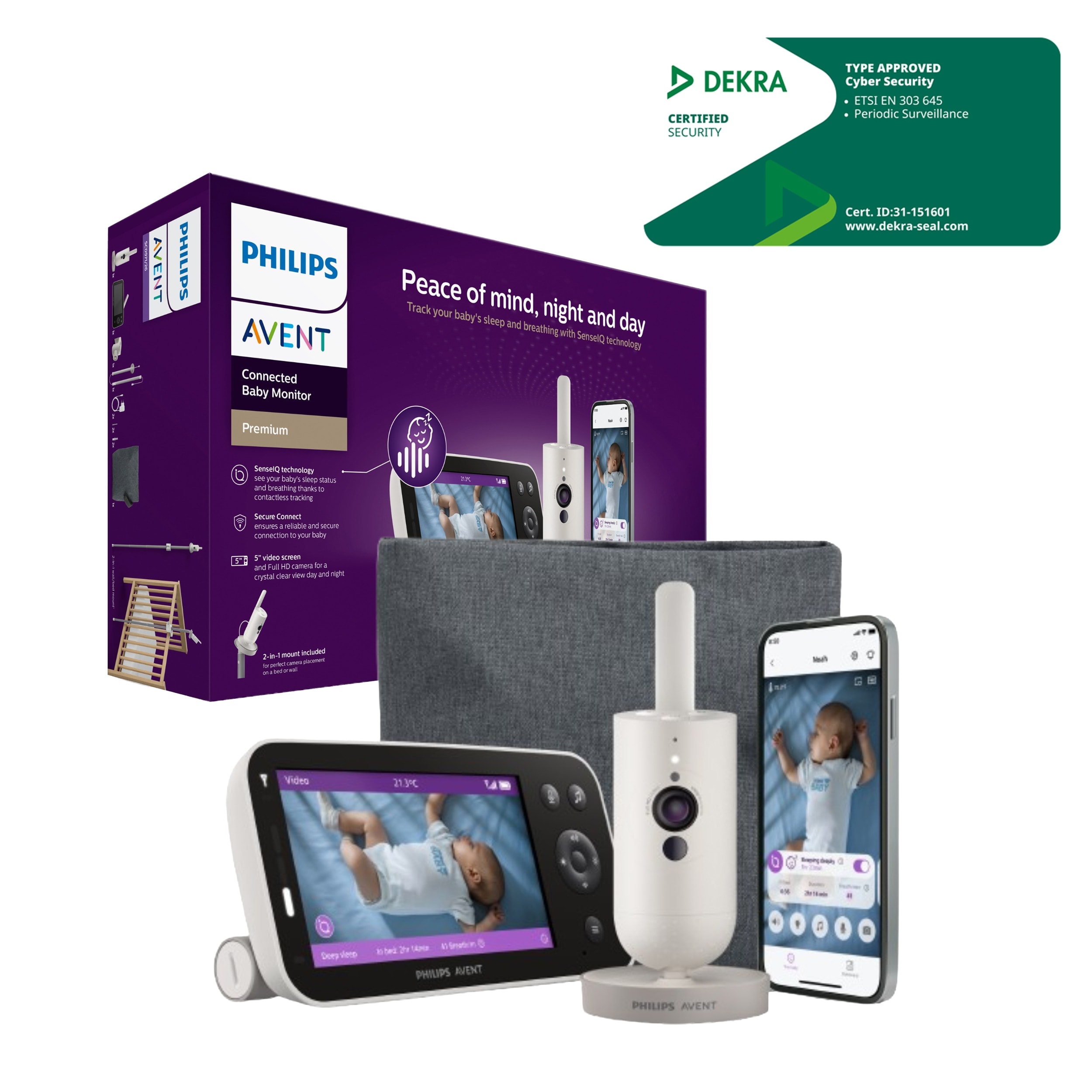Philips Avent - Vigilabebés conectado premium Philips Avent, seguimiento del sueño y respiración sin dispositivos, detección llanto, pantalla 5". - Image 1