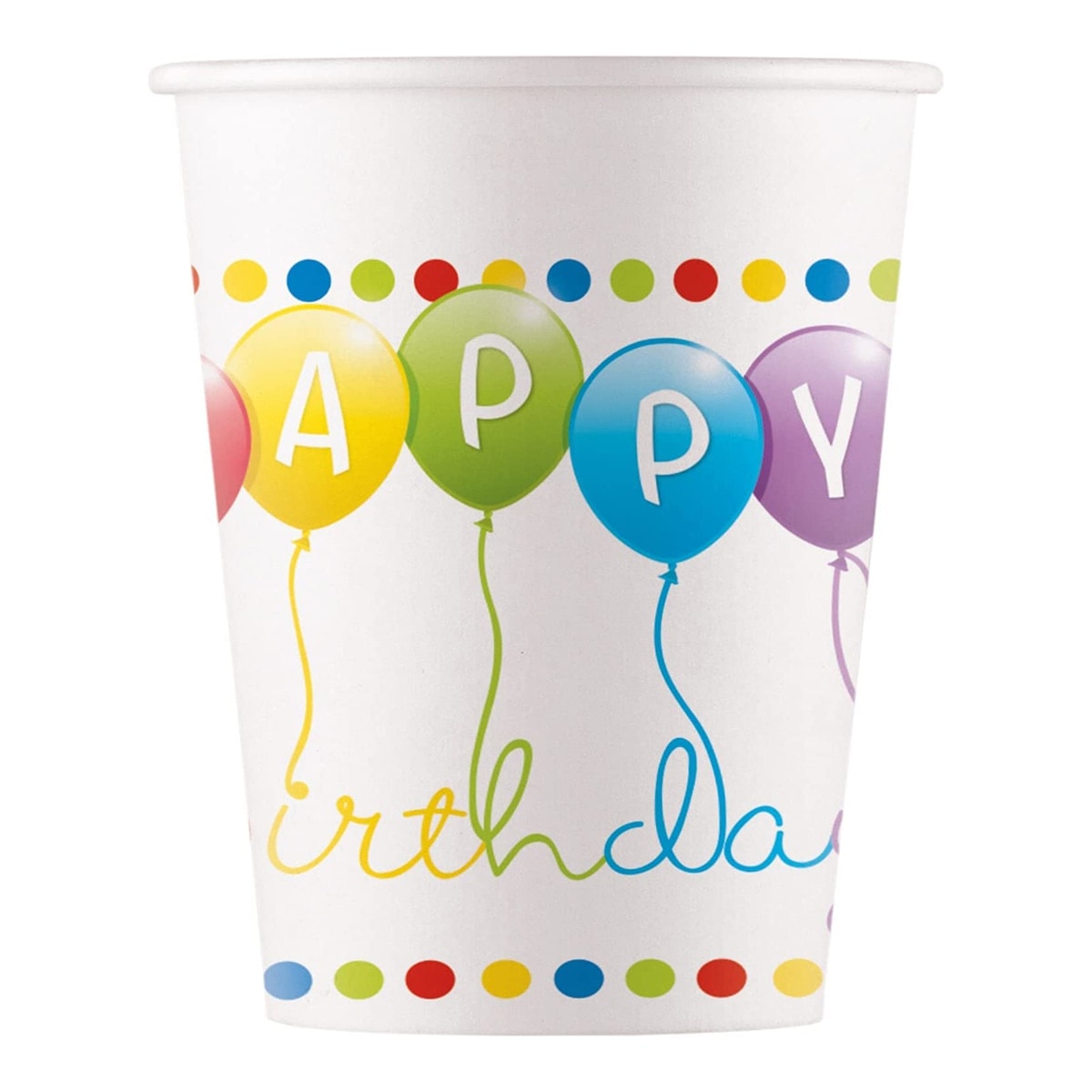 Liragram - 8 vasos 200 ml Happy Birthday Stremers. - Image 1