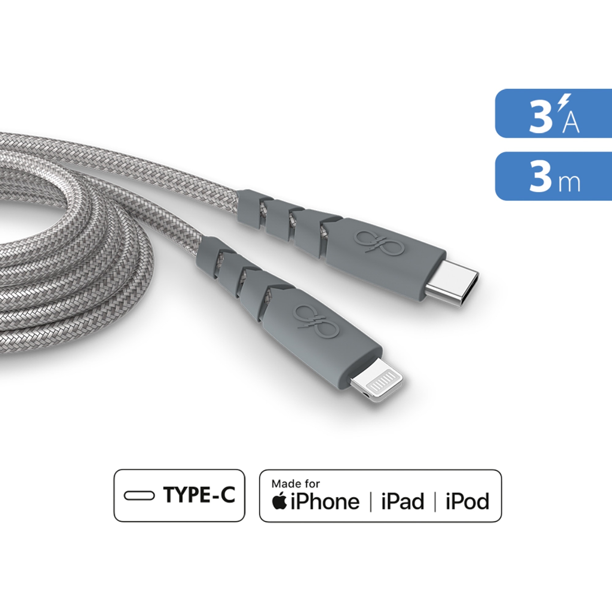 FORCE POWER - Cable Ultra Reforzado USB C - USB Lightning 3A 3 m. - Image 1