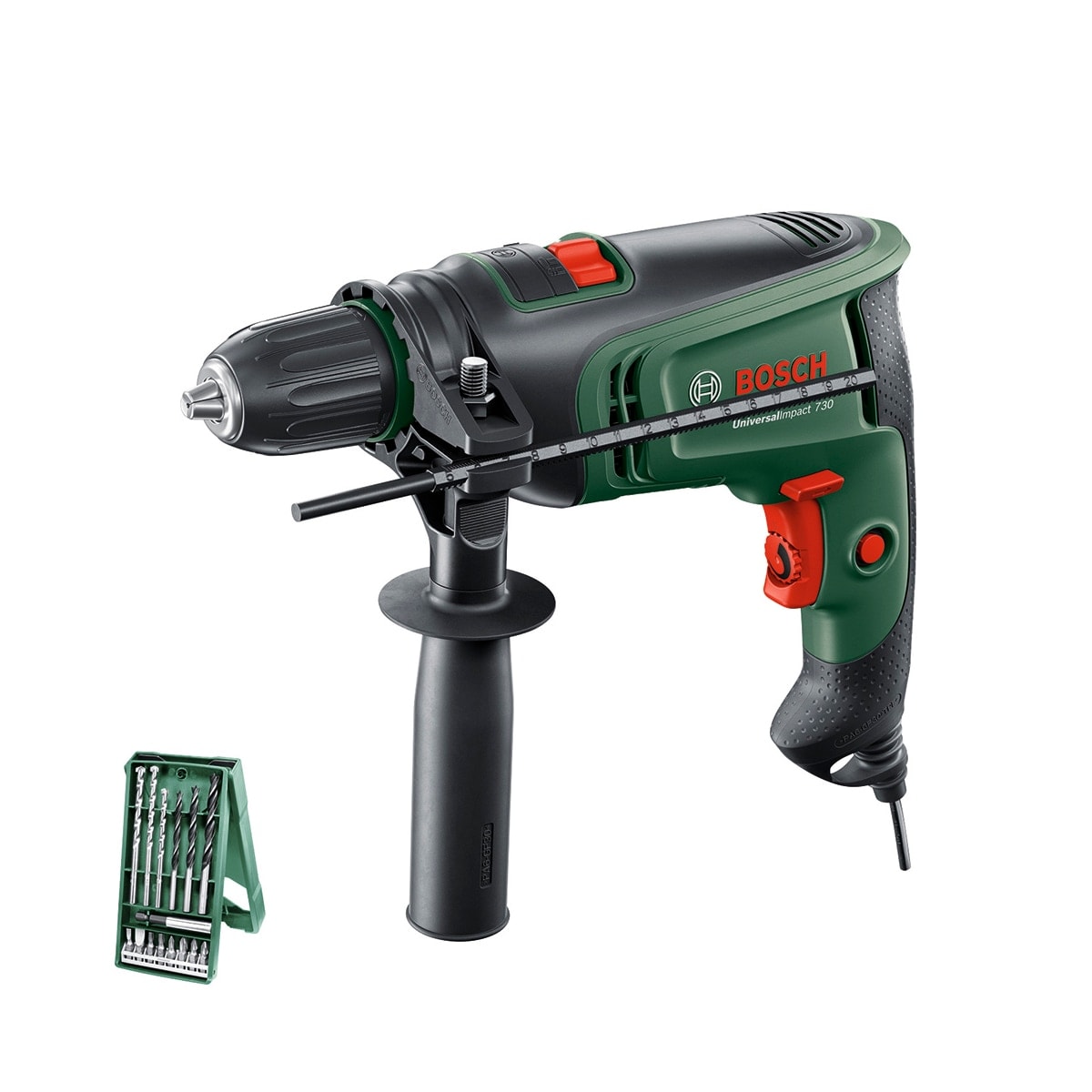 Bosch - Taladro Percutor Eléctrico con cable a red Universal Impact 730 W + Juego Accesorios 15 pzs X-Line. - Image 1