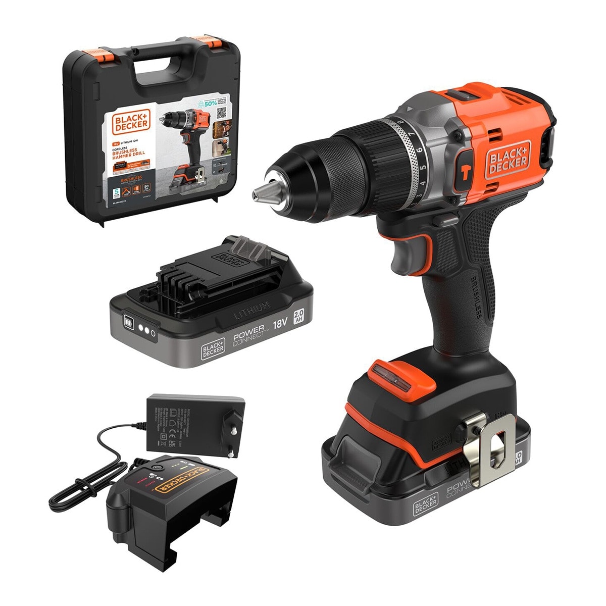 BLACK+DECKER - Taladro Percutor a Batería Brushless 18V con 2 Baterías + Cargador. - Image 1