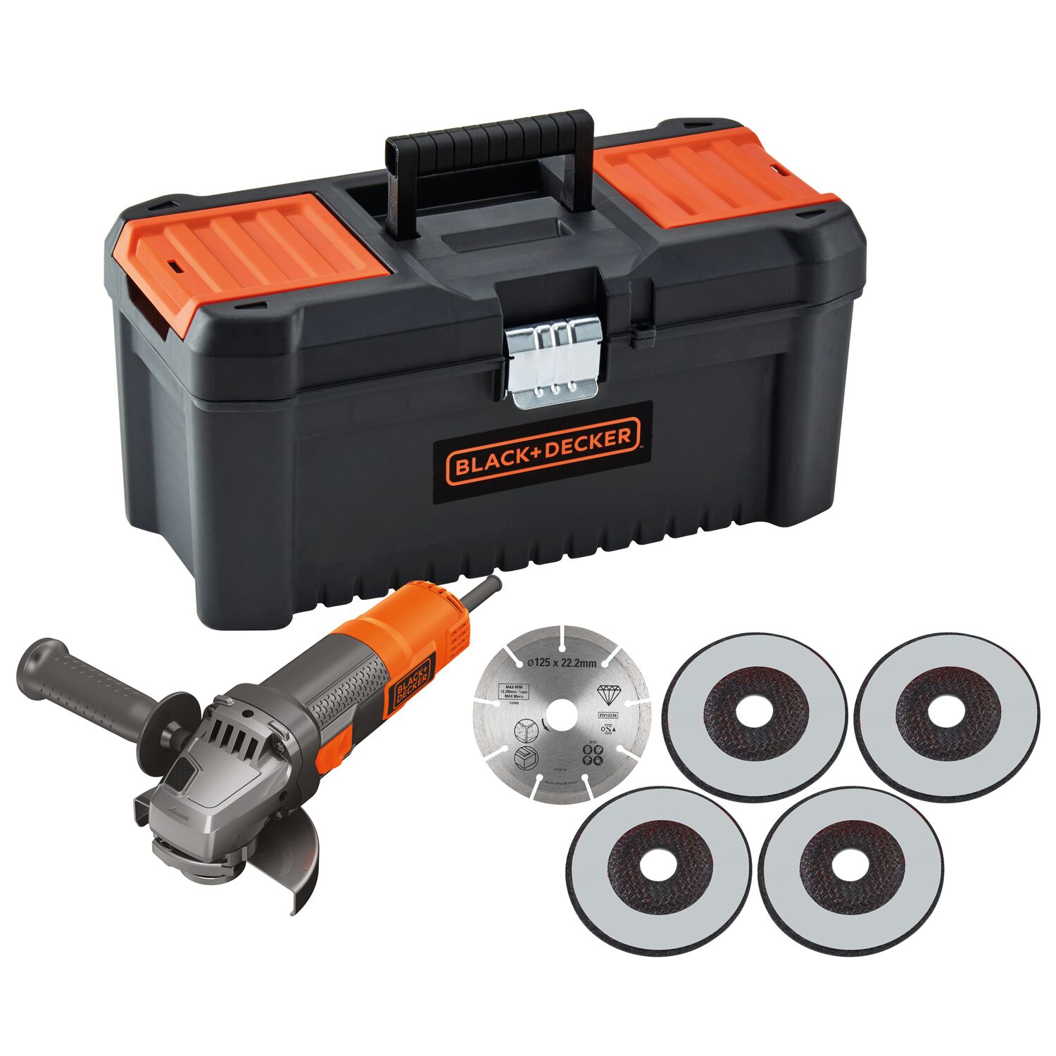 BLACK+DECKER - Amoladora Angular con cable a red eléctrica 900 W BEG220KA5-QS Ø 125 mm + Discos + Maletín. - Image 1