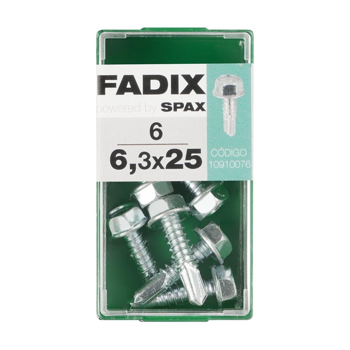 FADIX - Tornillo Roscachapa Cabeza Hexagonal Ø6,3 x 25 mm - Caja 6 Uds. - Image 1