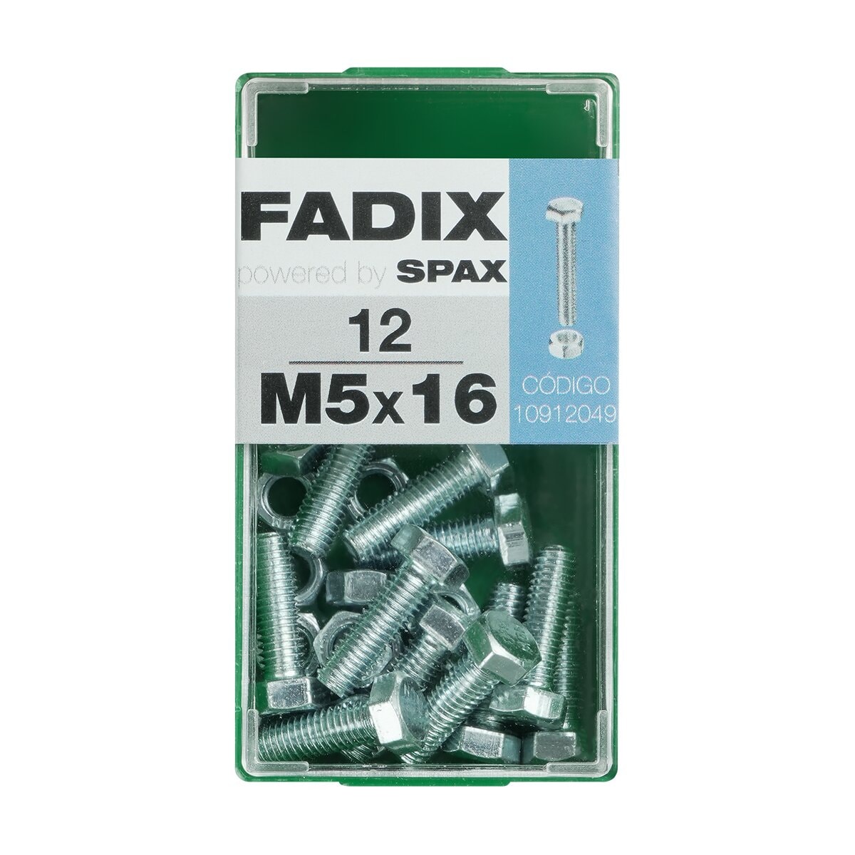 FADIX - Tornillo Cabeza Hexagonal + Tuerca M5 x 16 mm - Caja 12 Uds. - Image 1