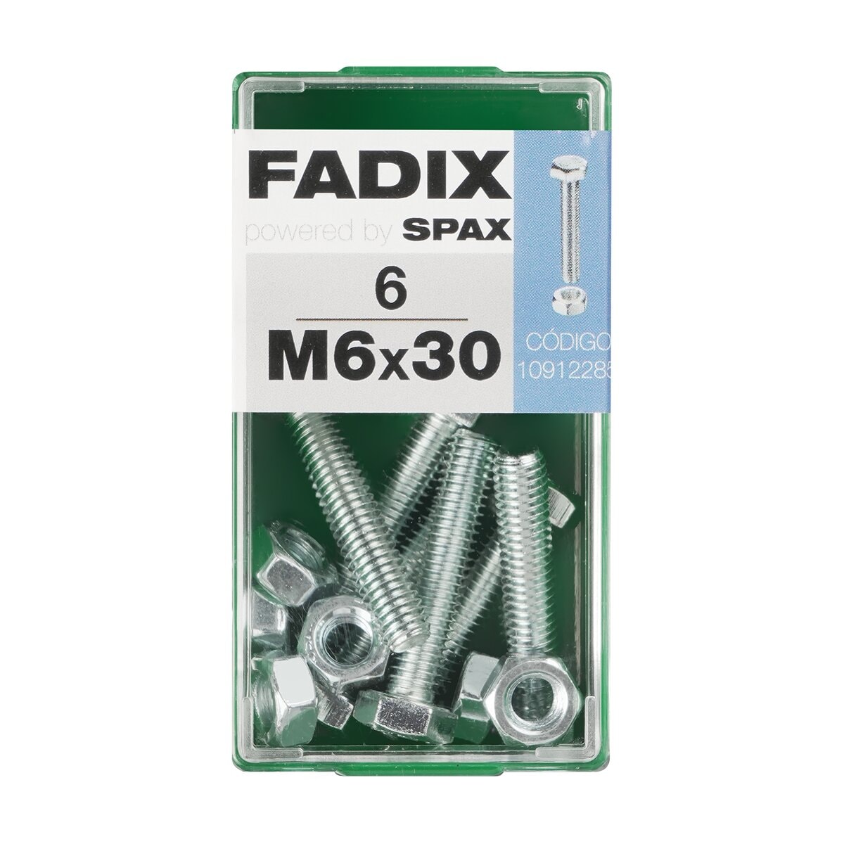 FADIX - Tornillo Cabeza Hexagonal + Tuerca M6 x 30 mm - Caja 6 Uds. - Image 1
